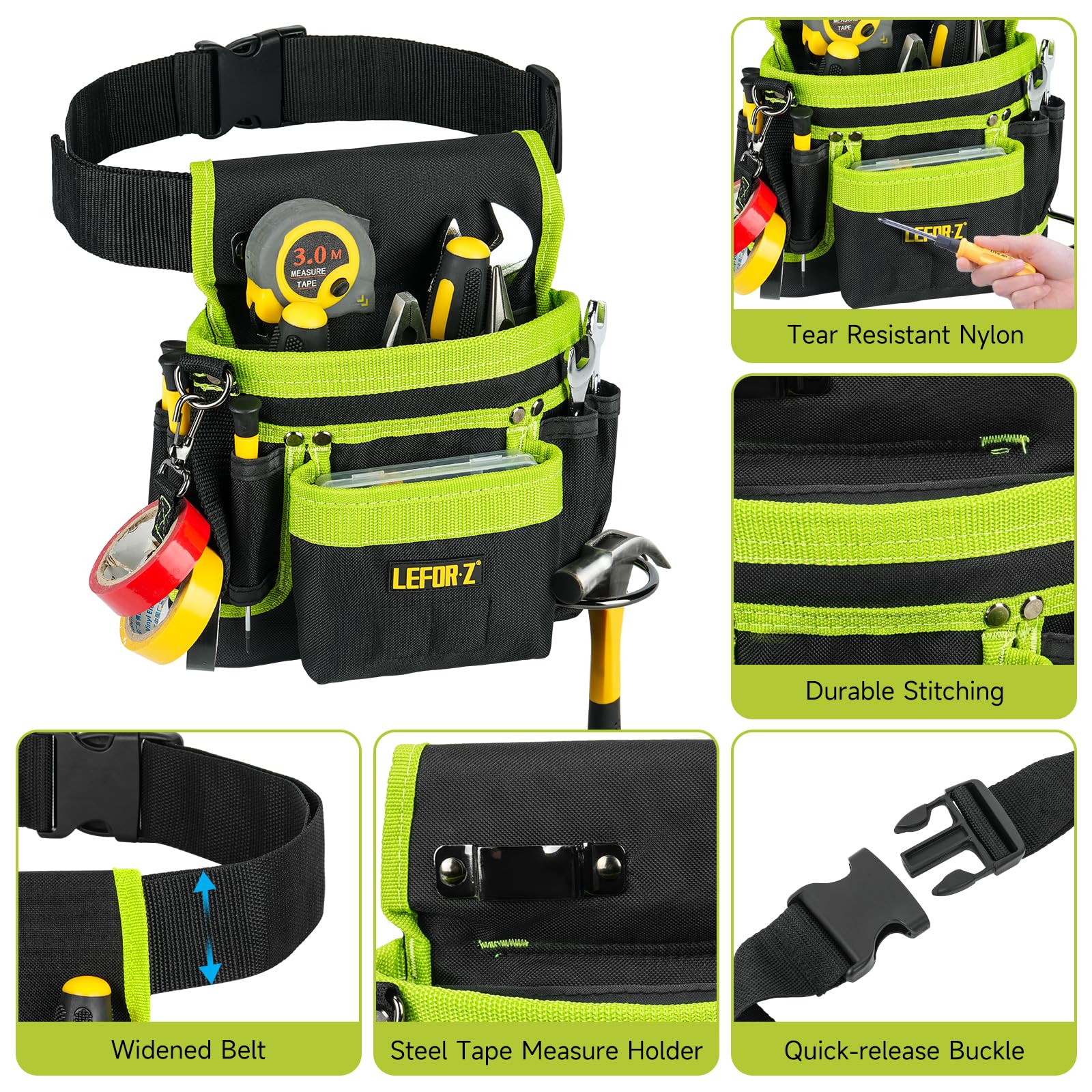 Tape measure clip on LEFOR·Z belt keeps measurements handy
