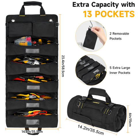 LEFOR·Z tool roll bag 13 pockets displayed for organized workflow.