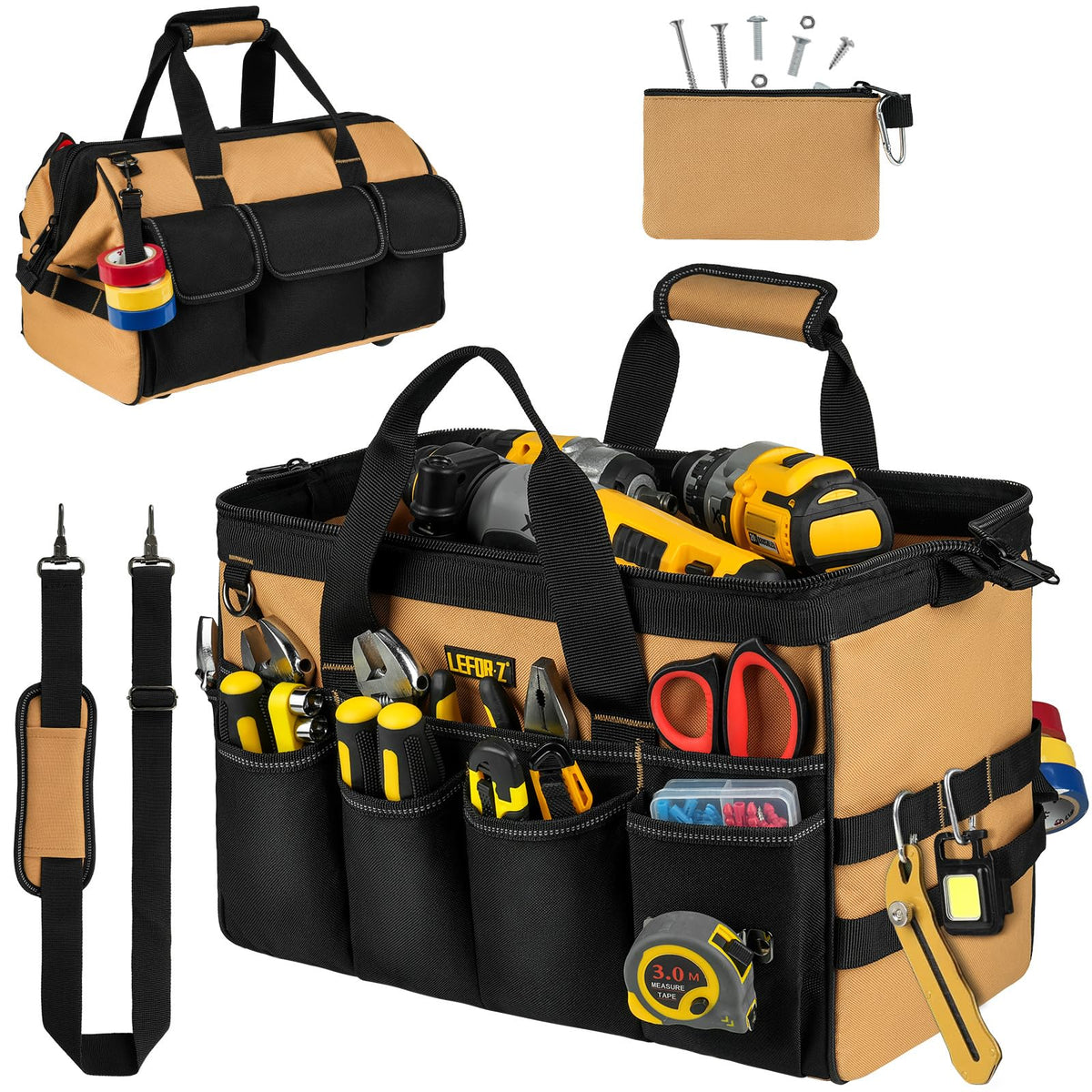 LEFOR·Z 16 inch tool bag with wide mouth for quick tool access on site