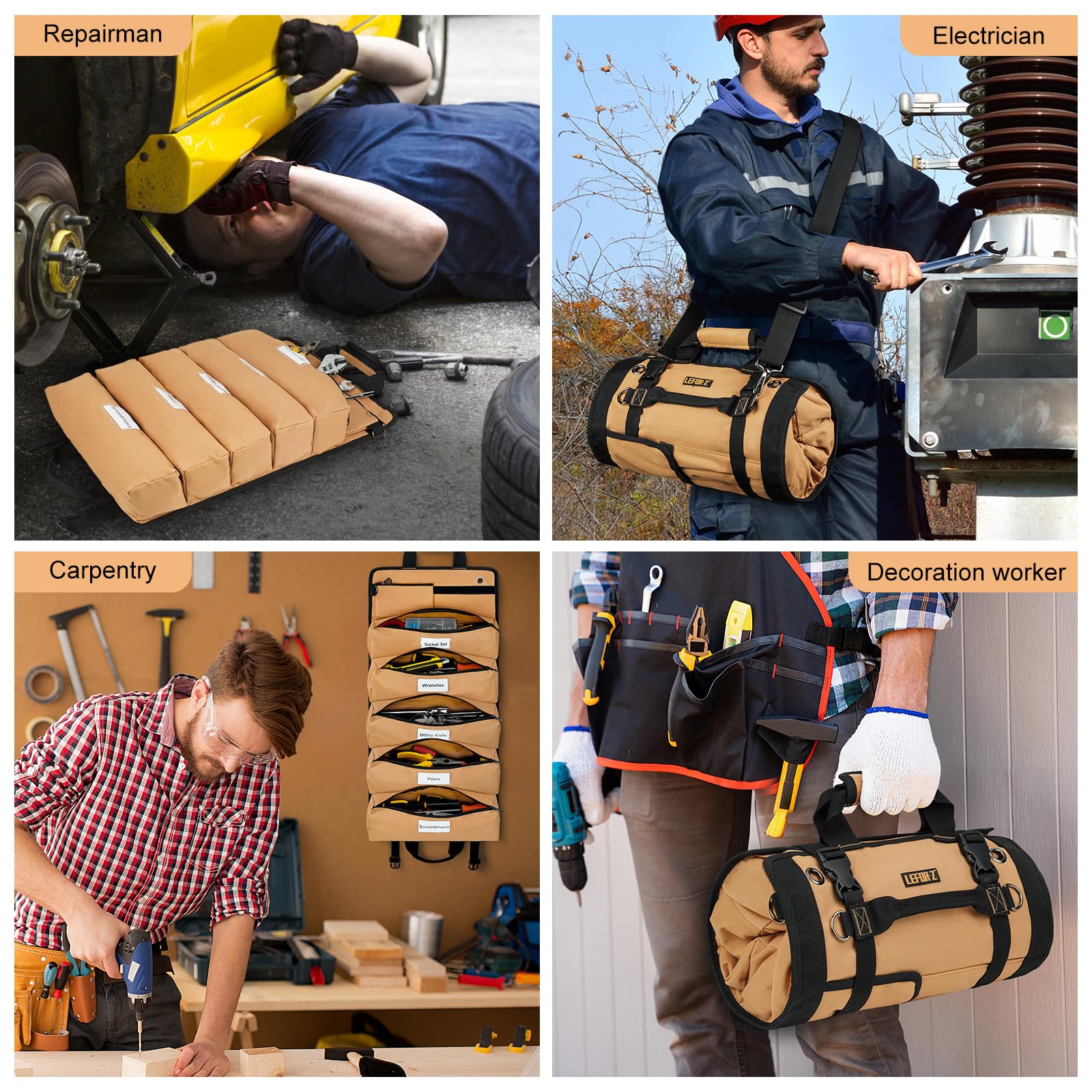 LEFOR·Z toolbag multiple carrying options suit handheld, shoulder, or hanging use.
