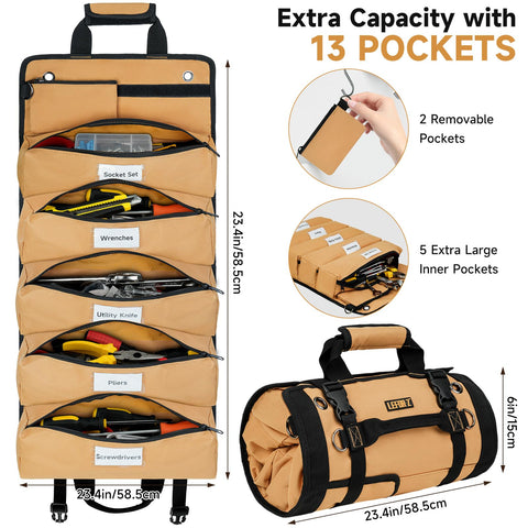 LEFOR·Z toolbag rolled-up compact storage ready for quick access between tasks.