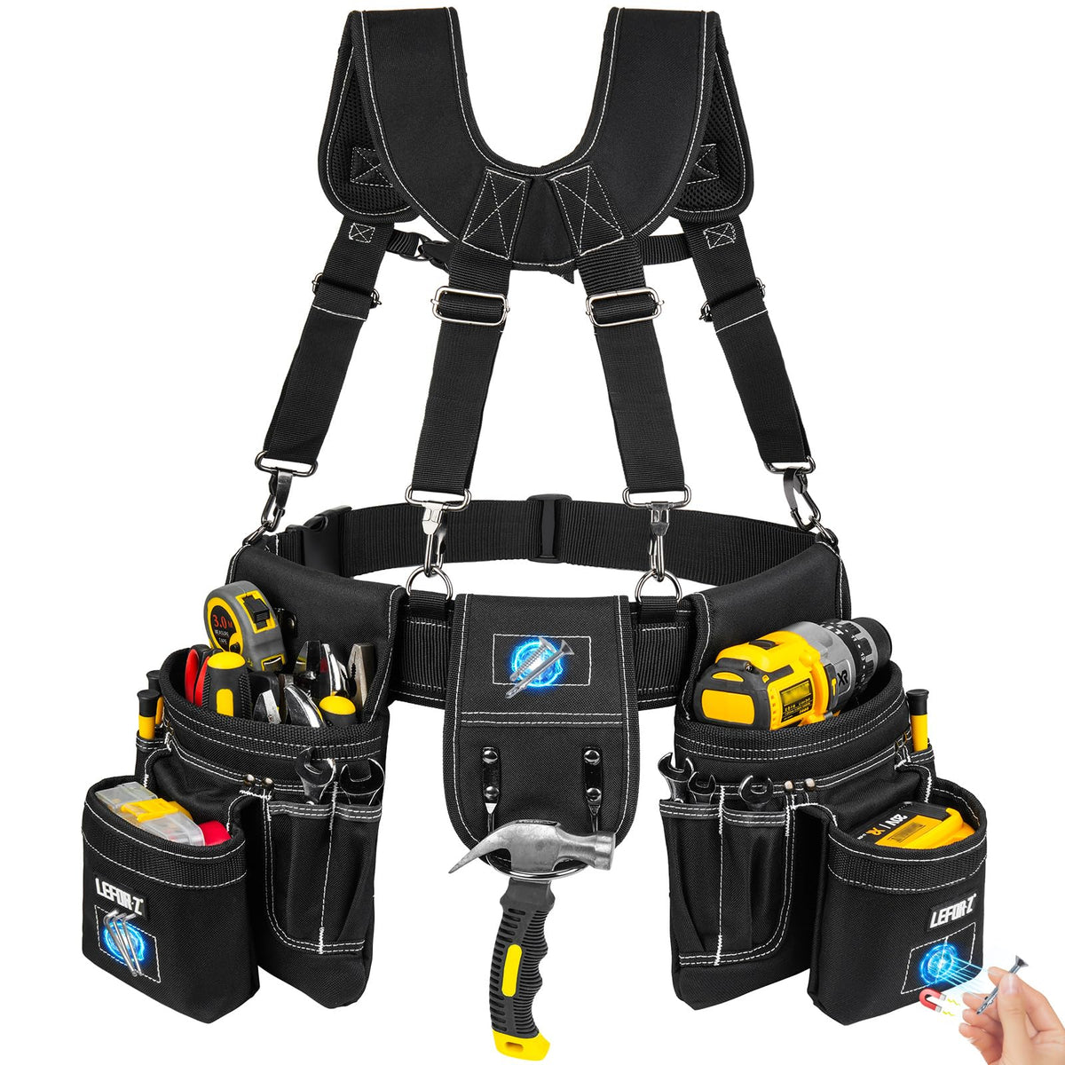 LEFOR·Z tool belt with suspenders attached for balanced weight distribution on site