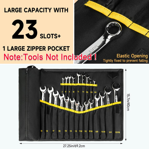 LEFOR·Z wrench roll shows clear metric and SAE labels for quick size identification.