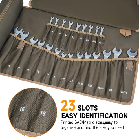 LEFOR·Z labeled metric and SAE slots for quick size recognition in olive green organizer.