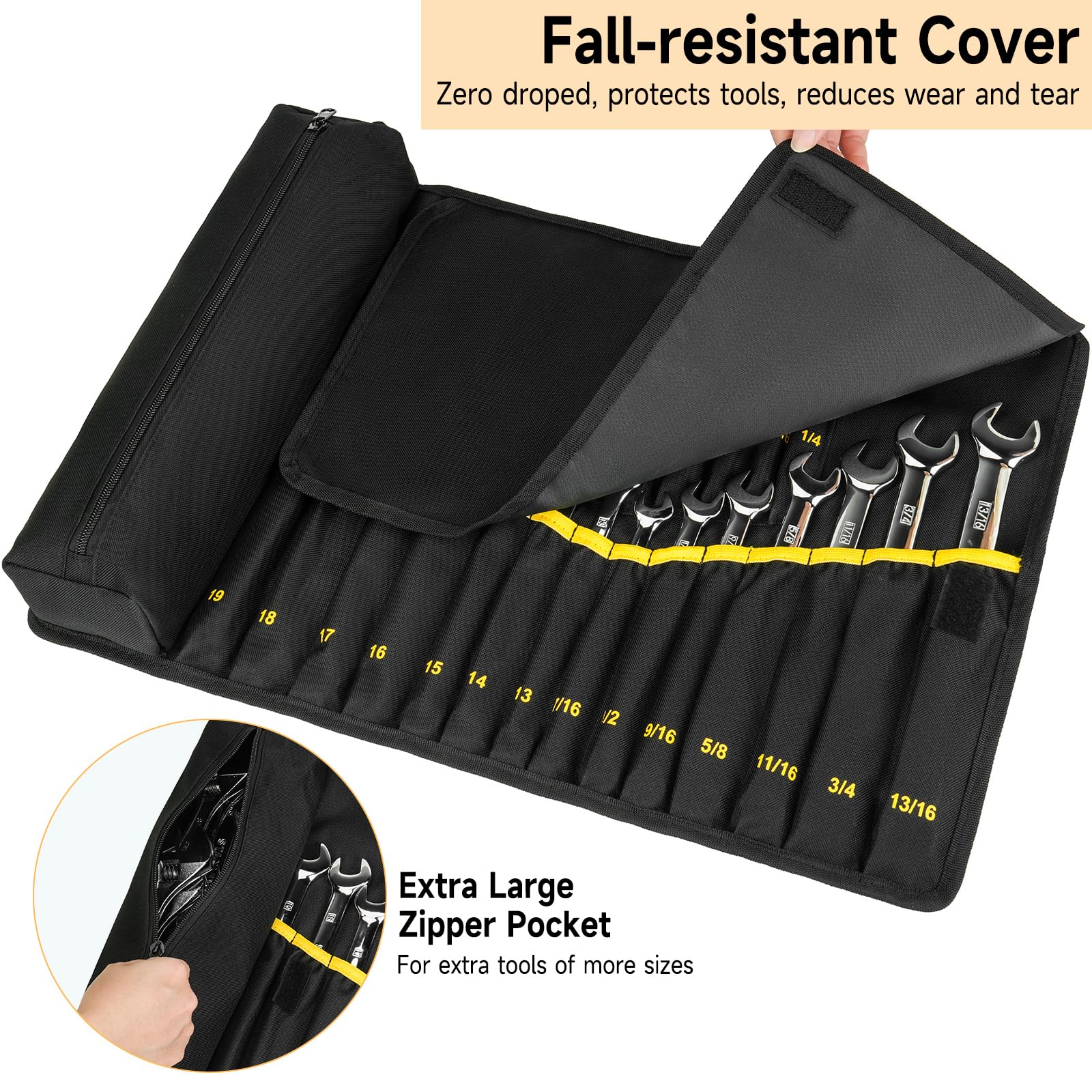 LEFOR·Z wrench roll features a top flap to prevent drops during movement.