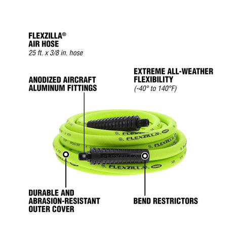 Legacy Flexzilla hose shows crush-resistant aluminum fittings for durable use