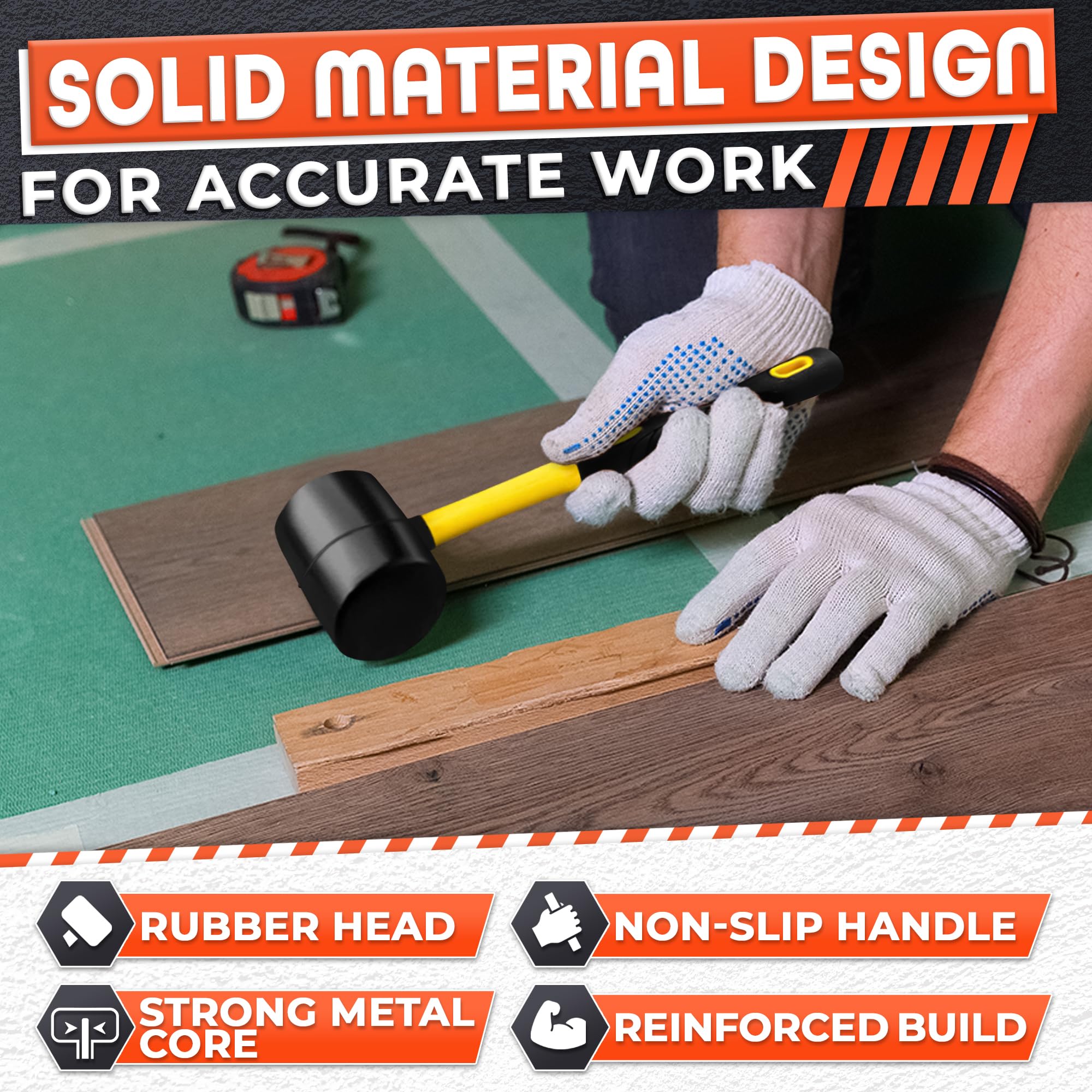 LEGLO rubber mallet with non-slip grip supports precise tapping.