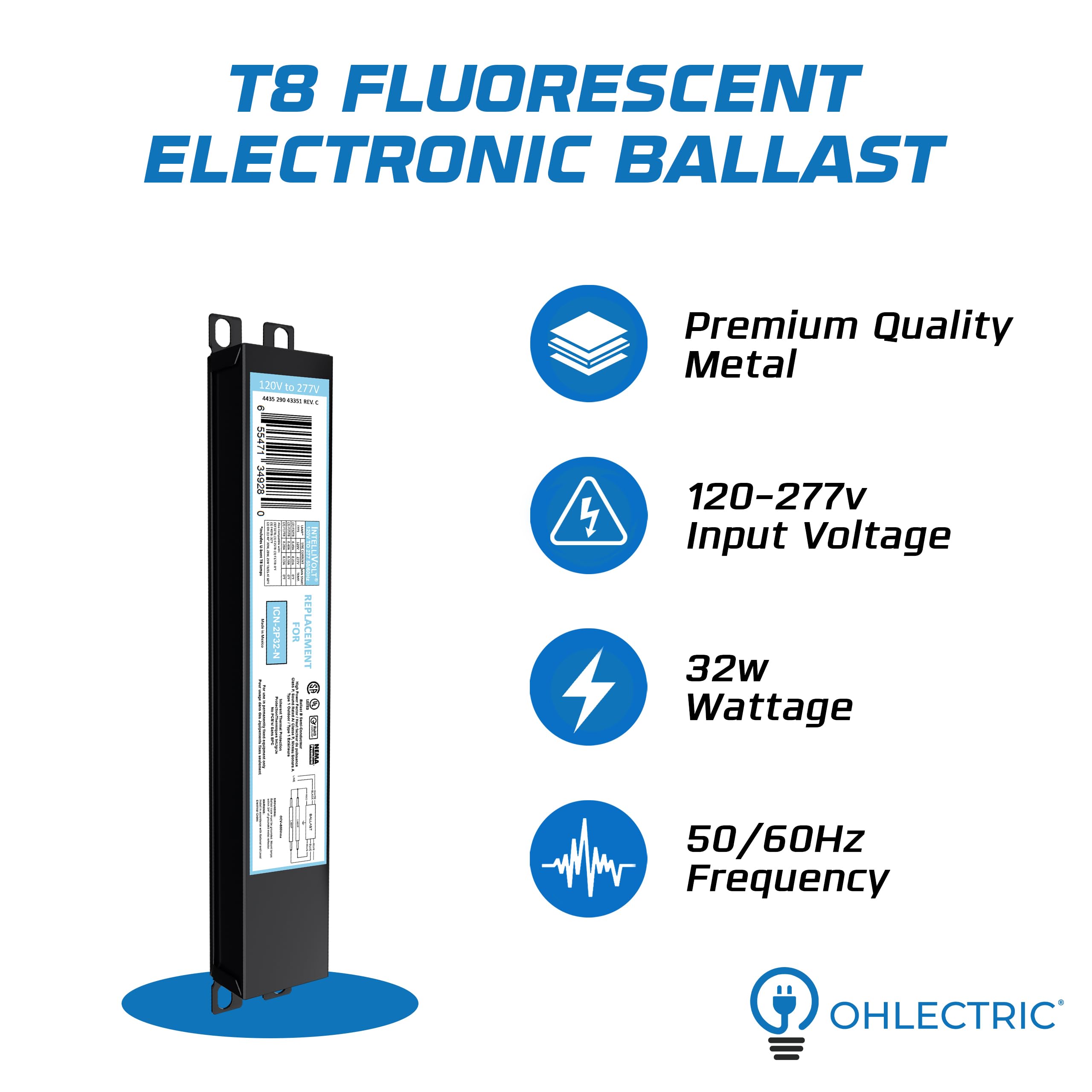 Legolight T8 ballast delivers instant start at 120–277V for reliable lighting.