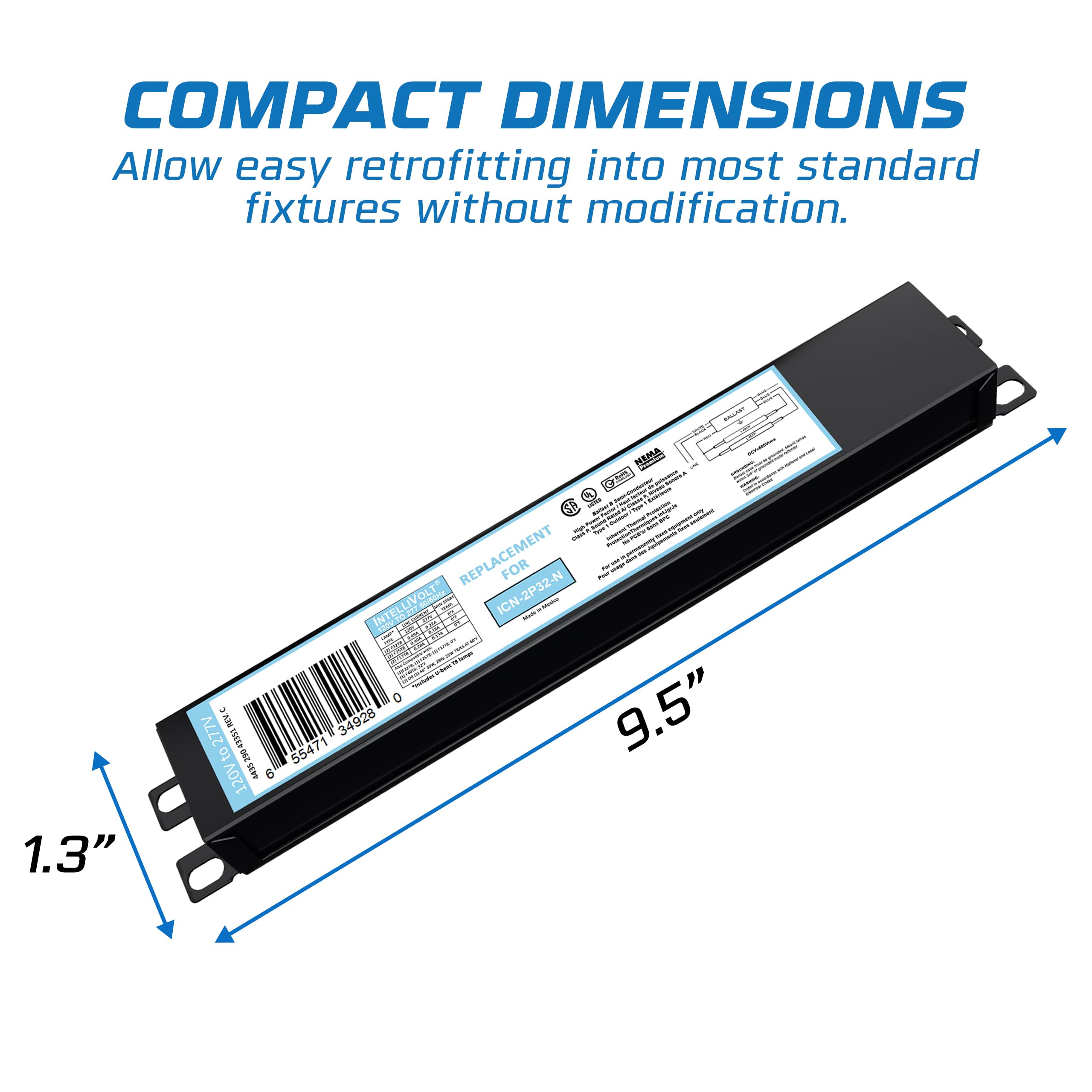 Legolight UL-approved ballast ensures safe, durable performance in commercial fixtures.