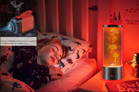 LEHAHA Jellyfish Lamp contents include tank, two fish, four jellyfish, remote.