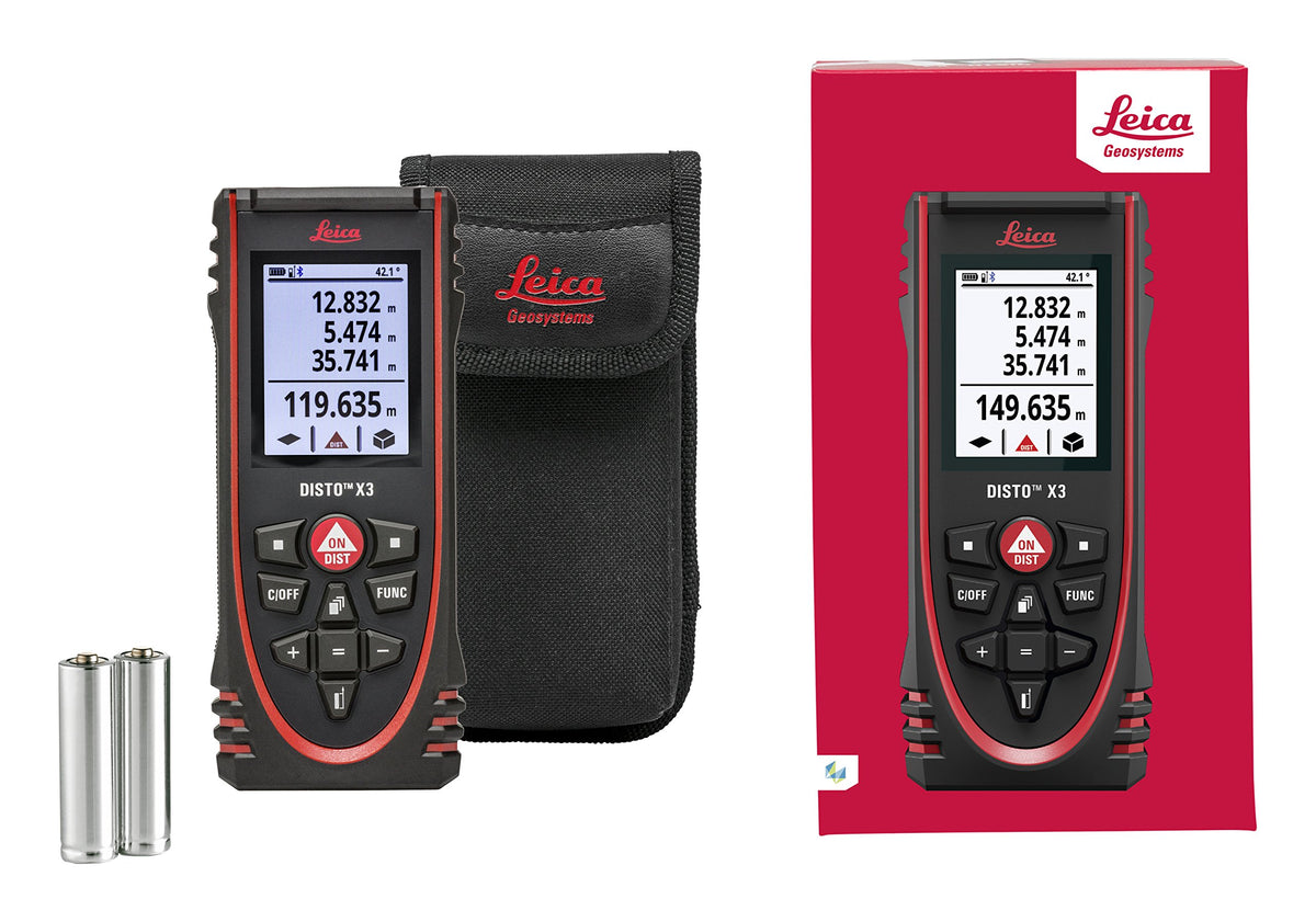 Leica DISTO X3 shows IP65 rugged protection for tough job sites.