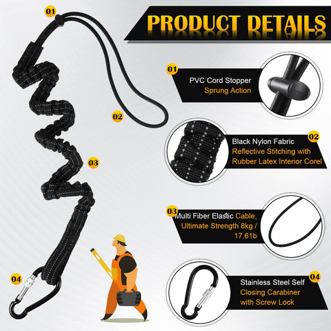 LEIFIDE tool lanyard extended length shows 165 cm reach to keep mobility safe.