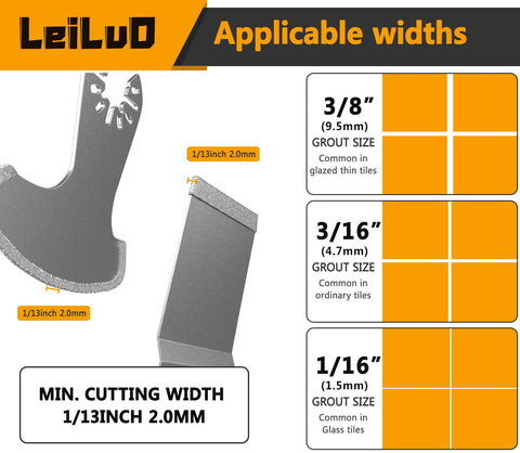LEILUO curved-edge blade close-up for tough grout lines