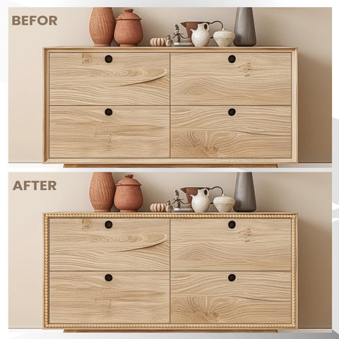 Leinuosen mirror-frame trim bead design elevates frames with subtle texture.