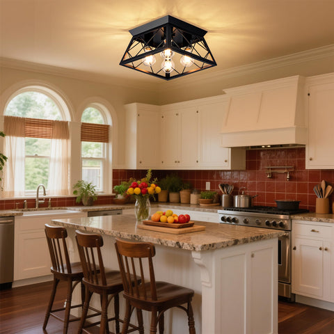 LEIP black industrial ceiling light mount adds rugged style to kitchens.