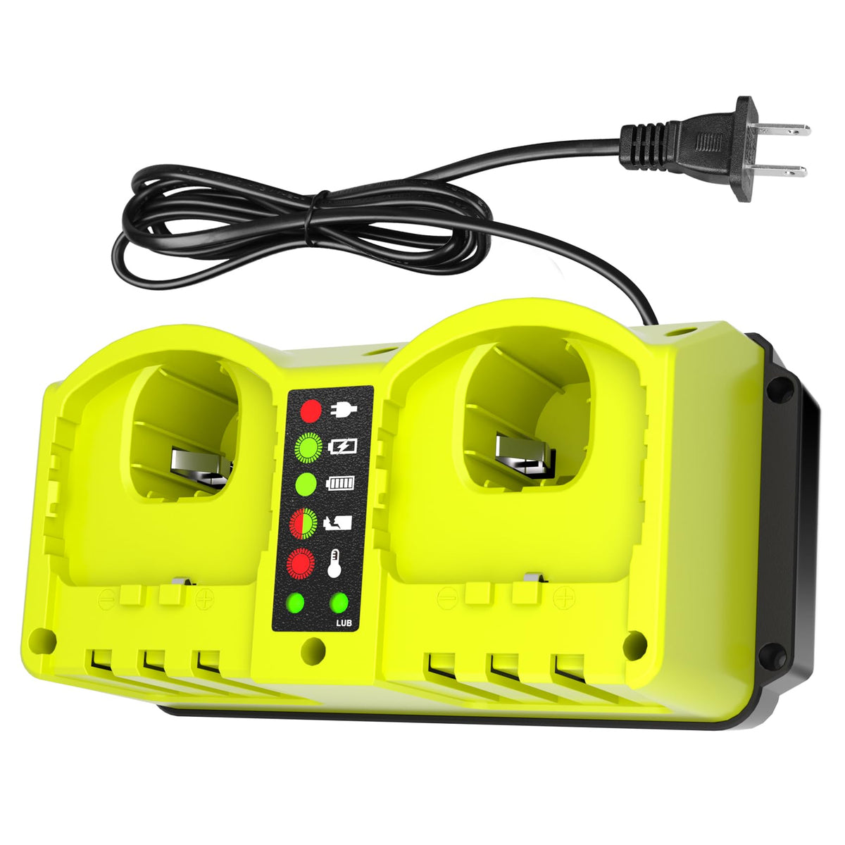 Leisuda P117 dual-port charger powers two 18V batteries simultaneously for efficient on-site charging.