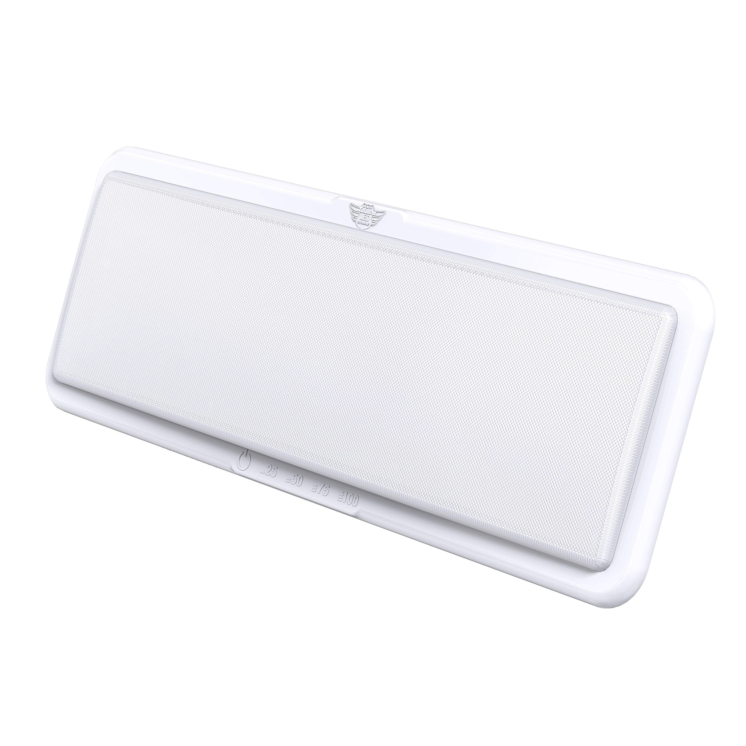Leisure LED RV ceiling light 20x6.5 inches delivers wide, even brightness for cozy interiors.