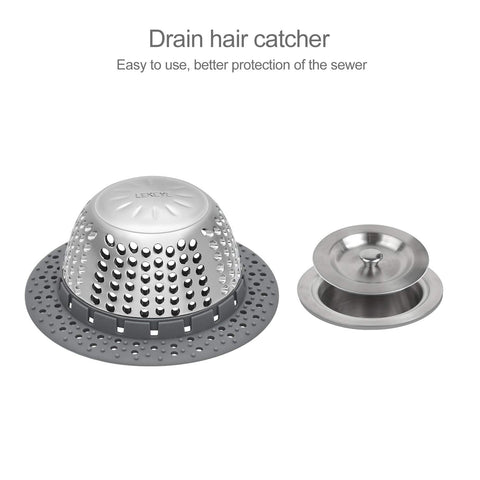 LEKEYE stainless steel dome shields the drain in humid bathrooms.