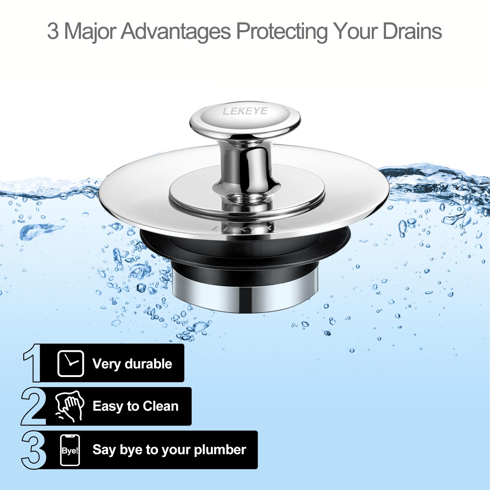 LEKEYE Drain Protector stainless steel close-up shows rustproof construction and shine