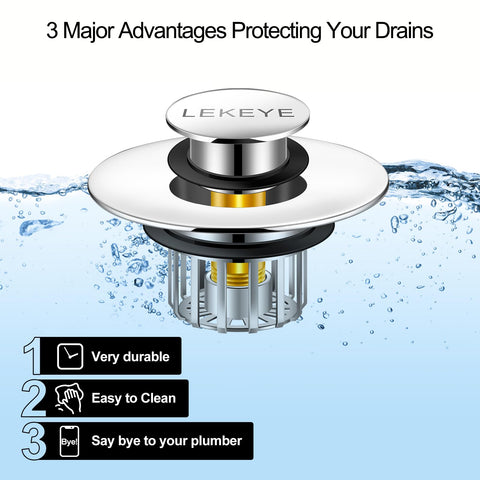 LEKEYE universal-fit design accommodates 1-1/2 to 1-3/4 inch drains