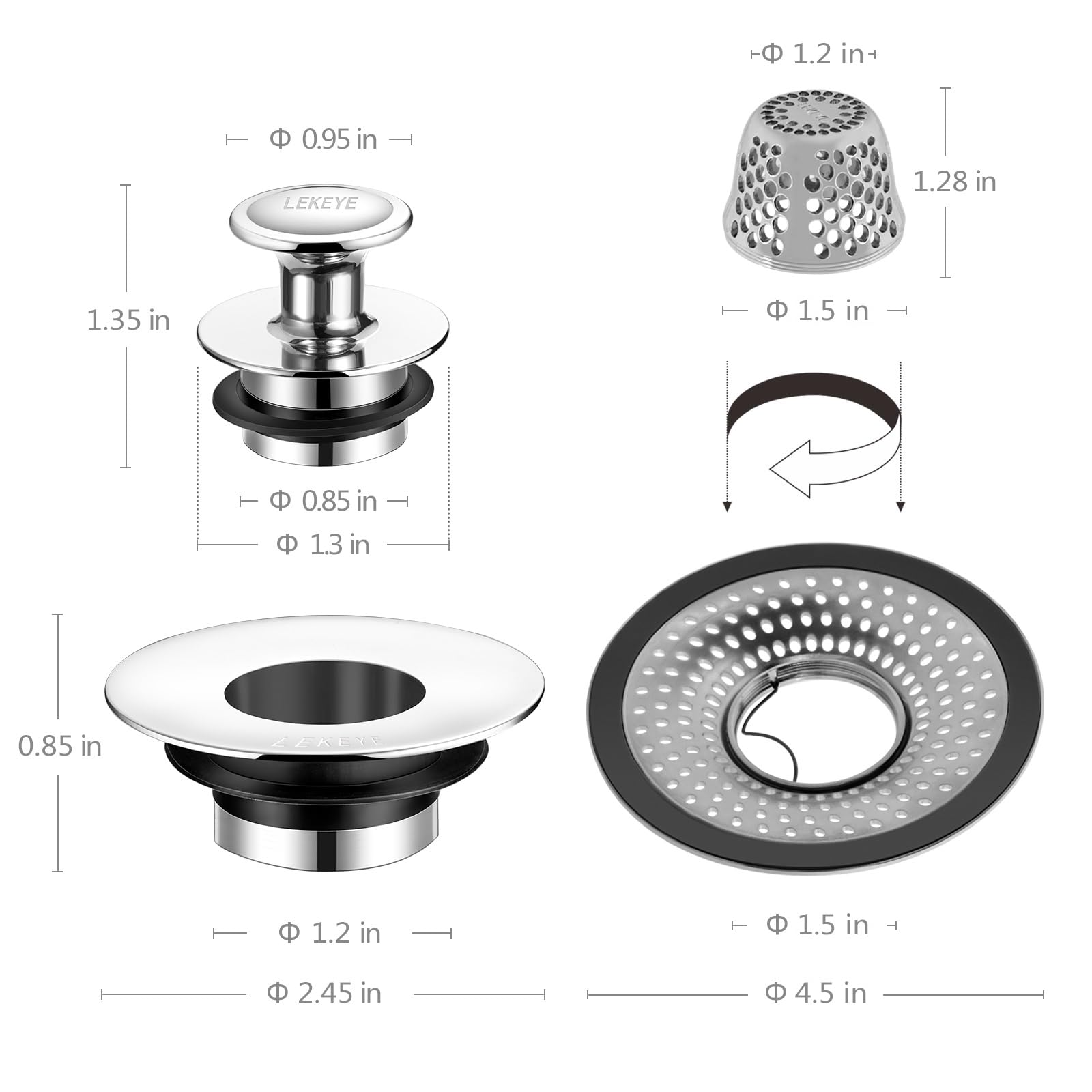 LEKEYE Universal Silicone Rings in three sizes provide secure tub drain fit