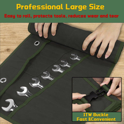 Lelezone multi-pocket wrench organizer highlighting compact storage.