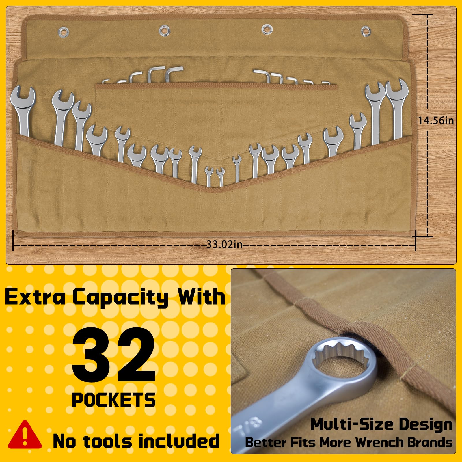 Close-up of buckle and sturdy handle on Lelezone Wrench Roll for easy transport