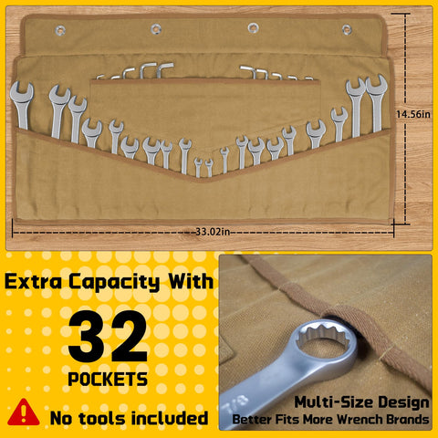 Close-up of buckle and sturdy handle on Lelezone Wrench Roll for easy transport