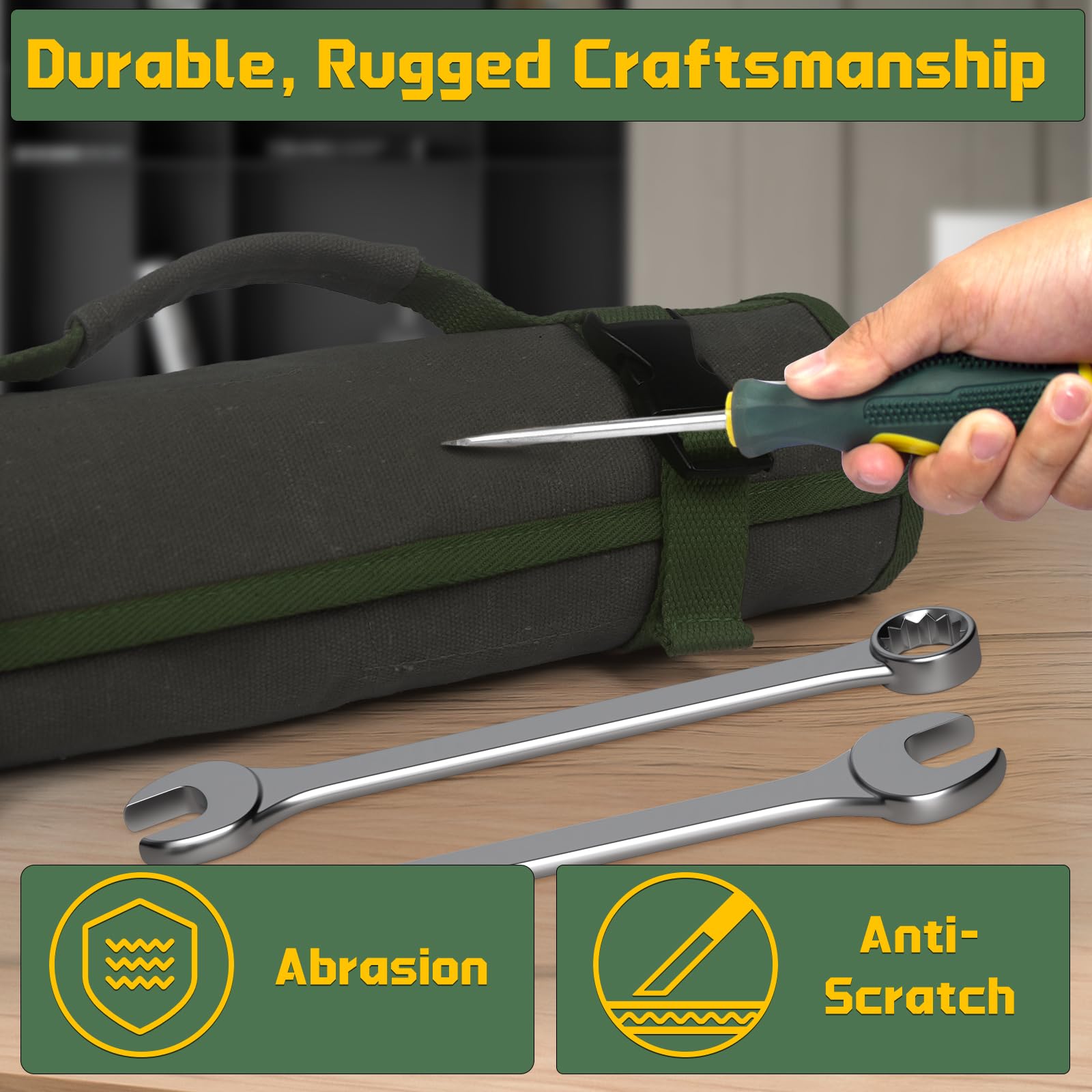 Lelezone wrench roll buckle and handle showcase portable organization.
