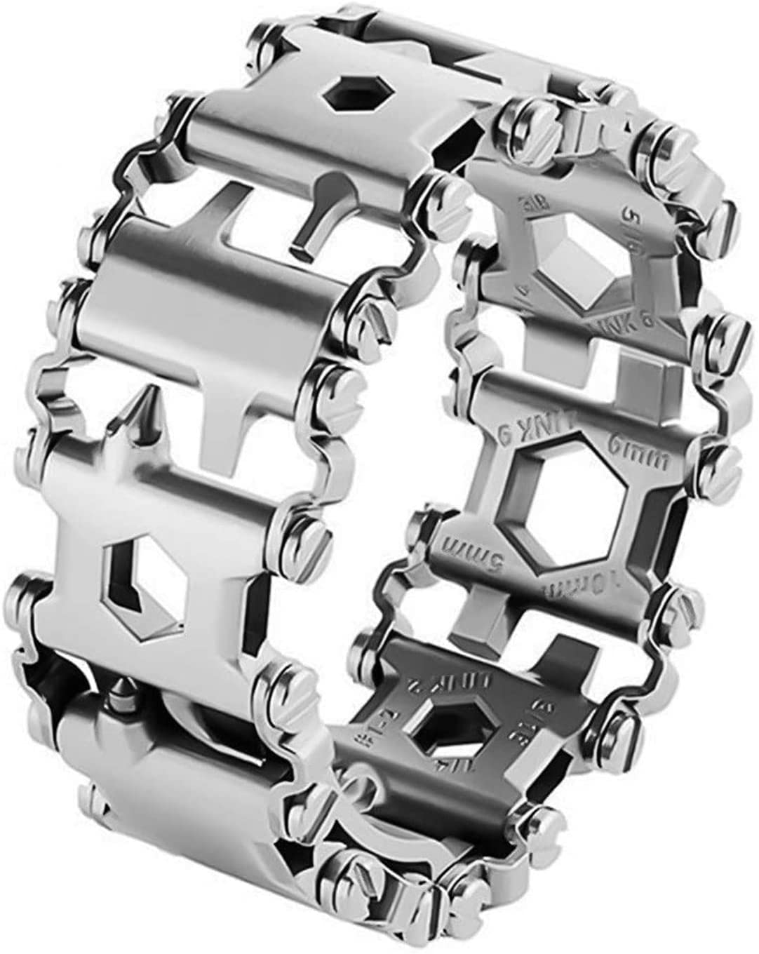 Lemasa multitool bracelet front view shows compact stainless steel design for everyday carry
