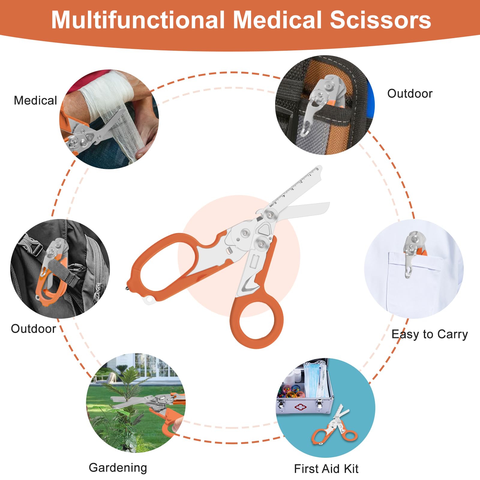 Lemasa orange-handle trauma scissors shown with ergonomic grip outdoors