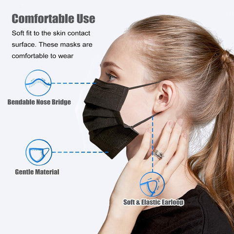Lement 3-ply black mask detail highlighting breathable inner layers for comfort