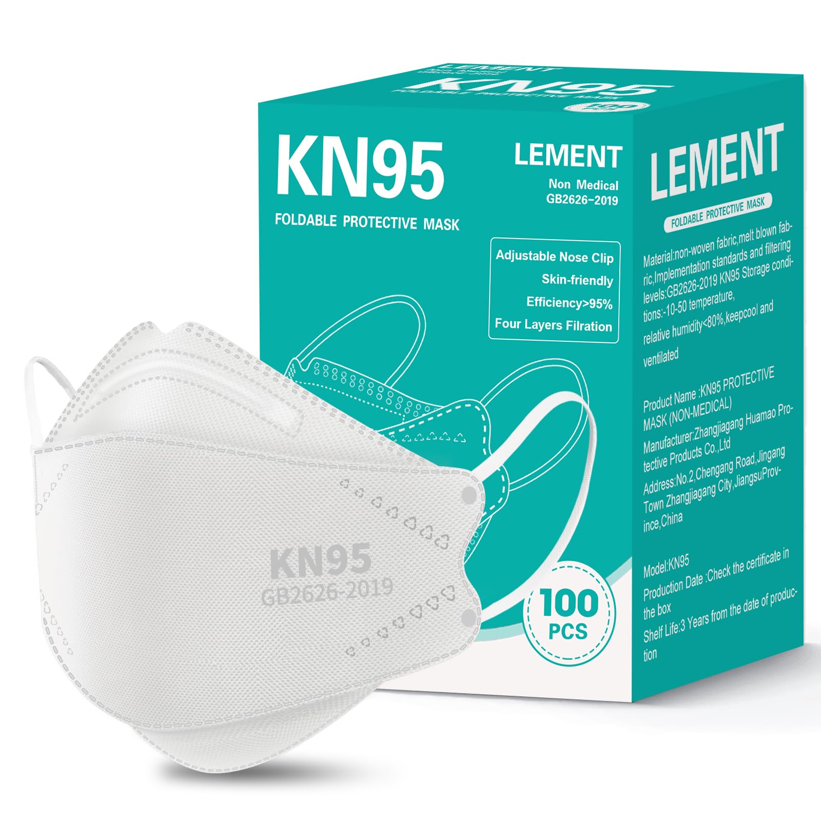 LEMENT KN95 face mask pack 100 white for daily protection and comfort