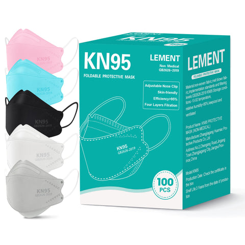 LEMENT KN95 face masks in a 100-pack box, bulk convenience for home and office.