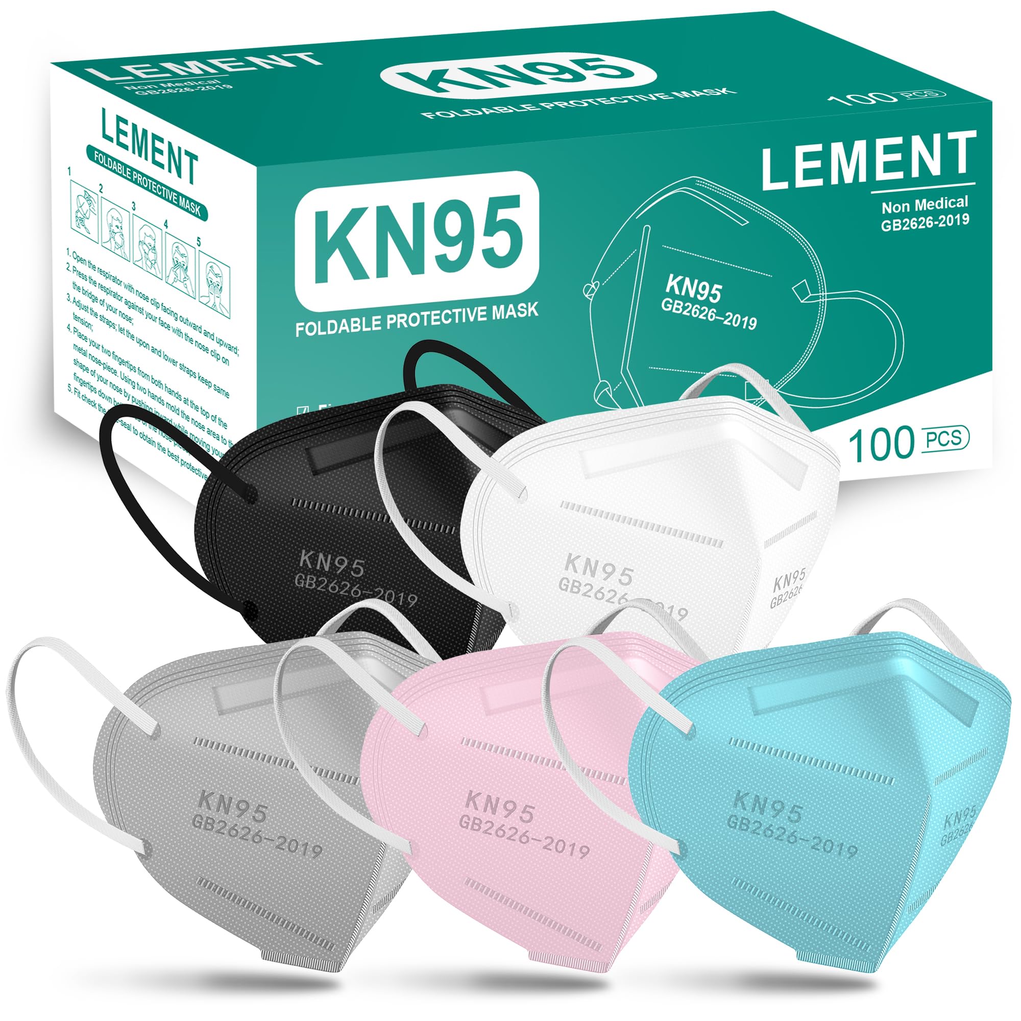 LEMENT KN95 five-color pack for comfortable daily wear