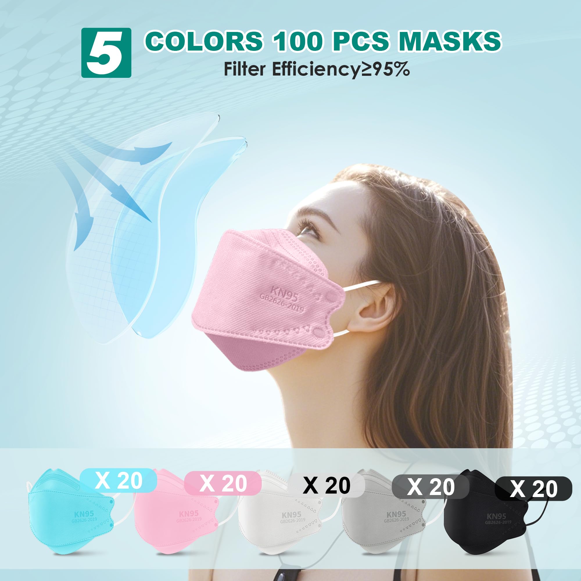 LEMENT KN95 masks showing adjustable nose clip for a secure seal.