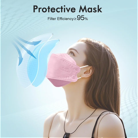 LEMENT KN95 pink earloops image highlights soft straps reducing ear pressure.