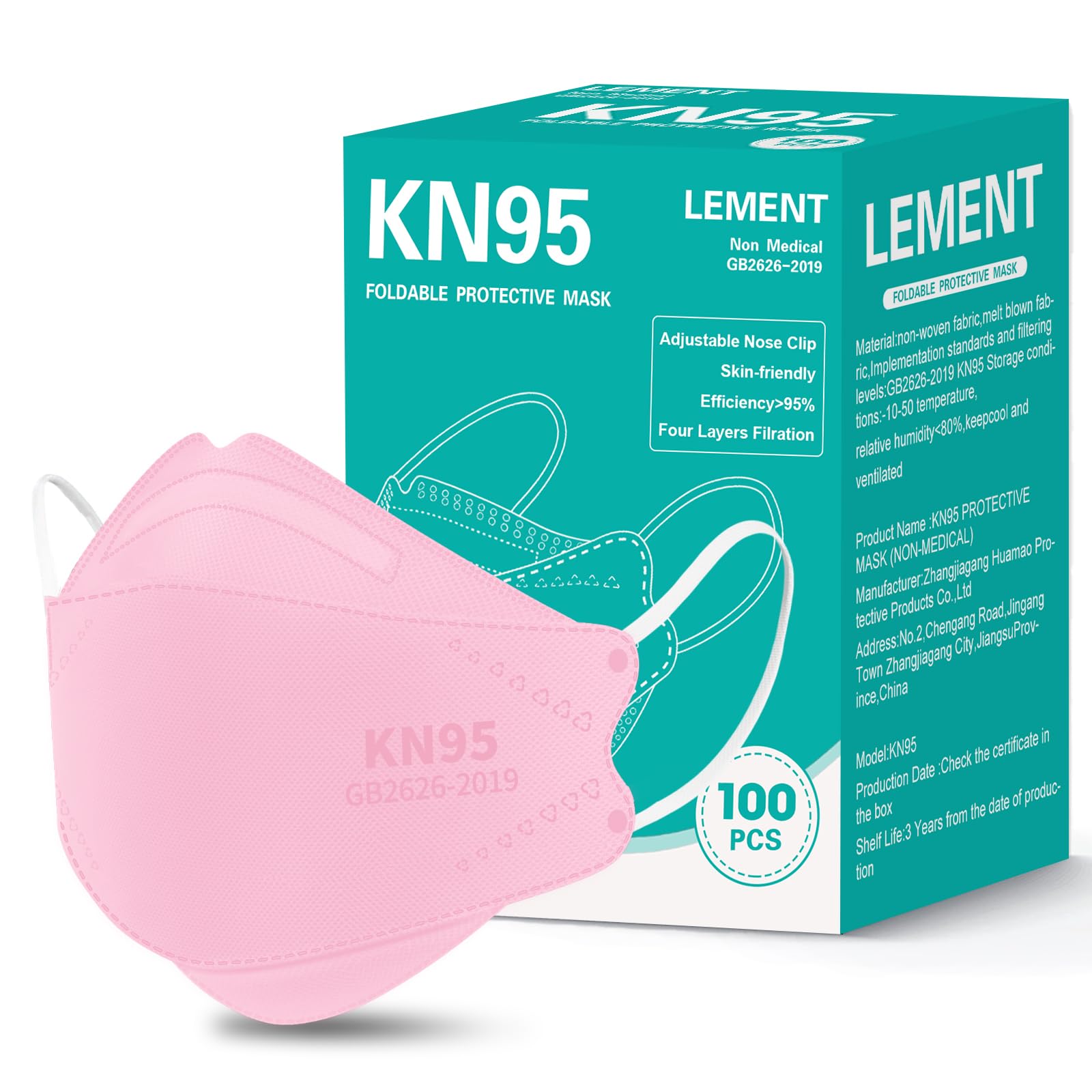 LEMENT KN95 pink front view mask offers comfortable daily wear.