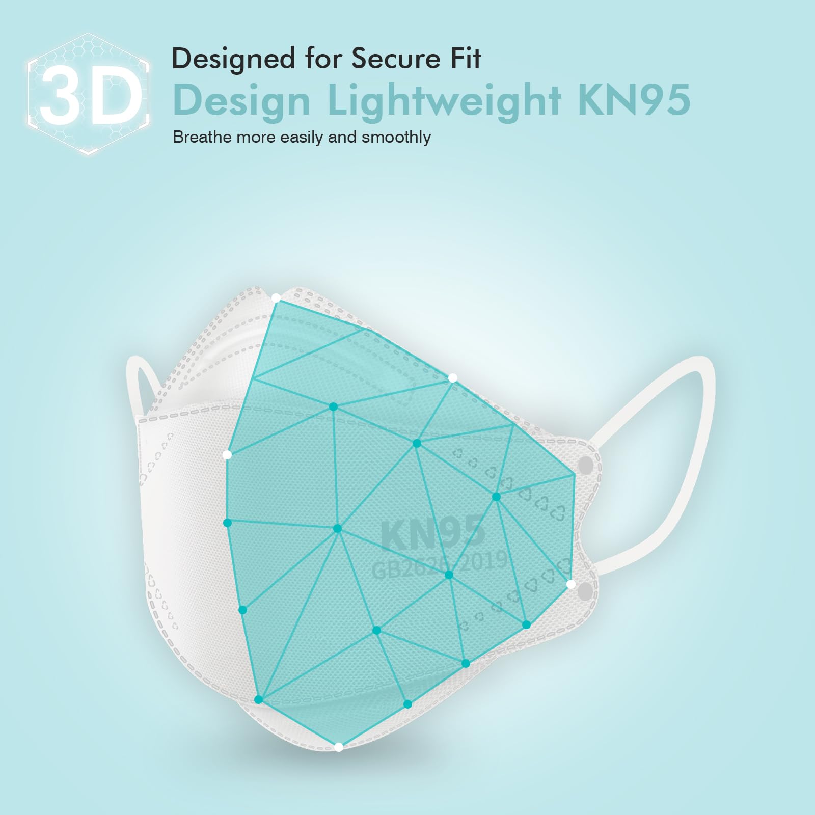 LEMENT KN95 masks with soft ear loops to reduce ear pressure.