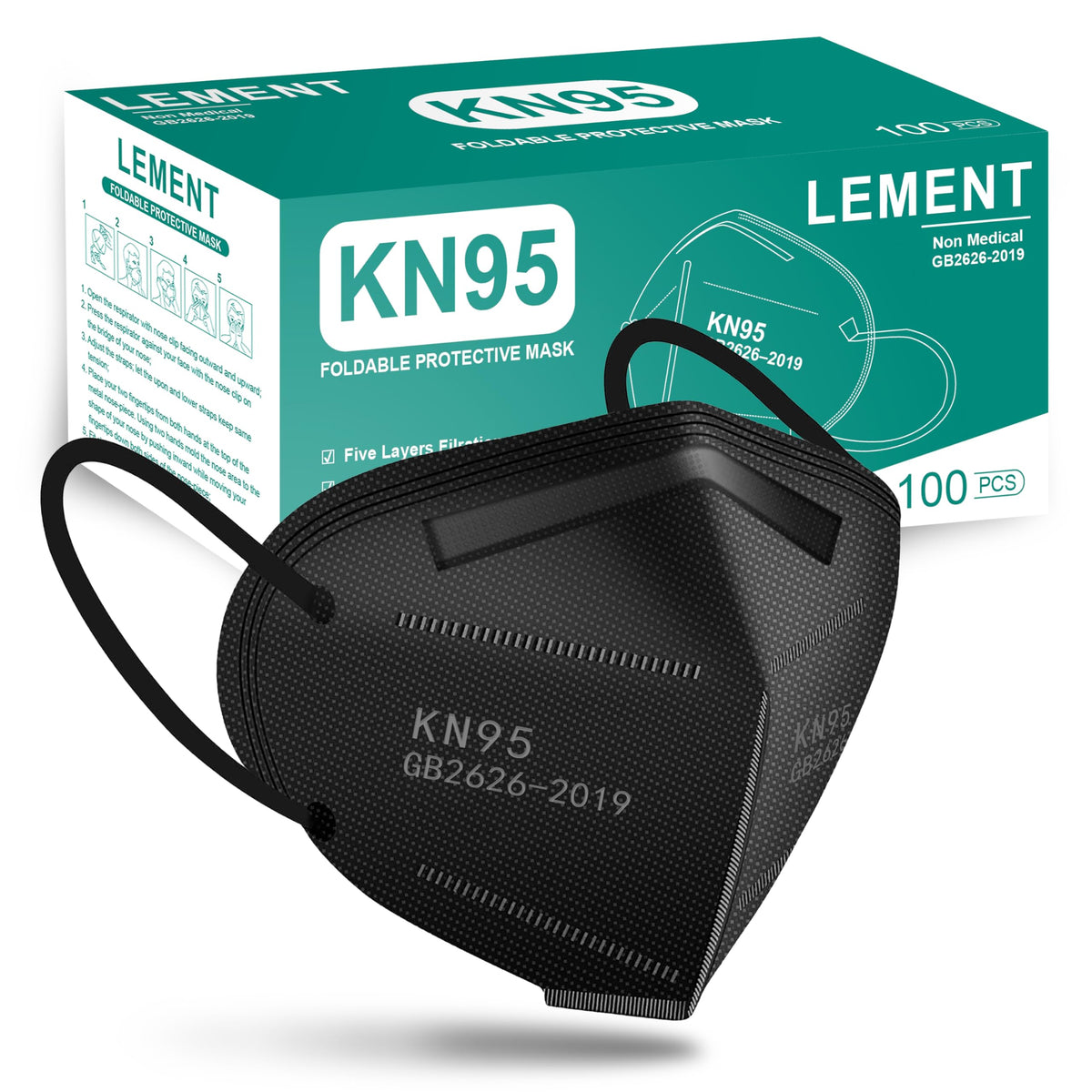 LEMENT KN95 mask 100-pack for adults and teens with reliable 5-layer filtration