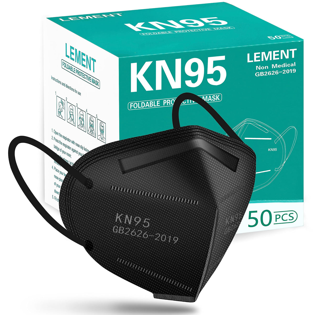LEMENT KN95 mask black five-layer construction for daily filtration