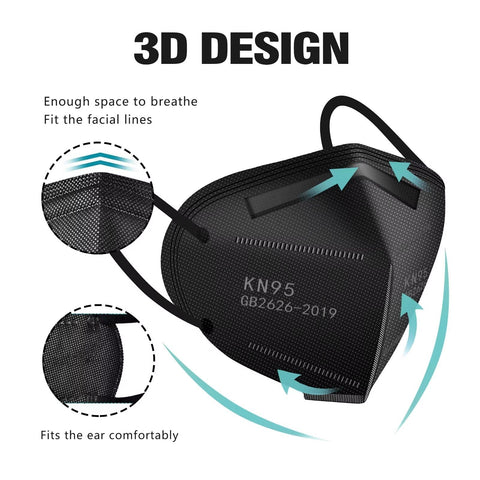 LEMENT KN95 mask black elastic ear loops provide comfortable long wear