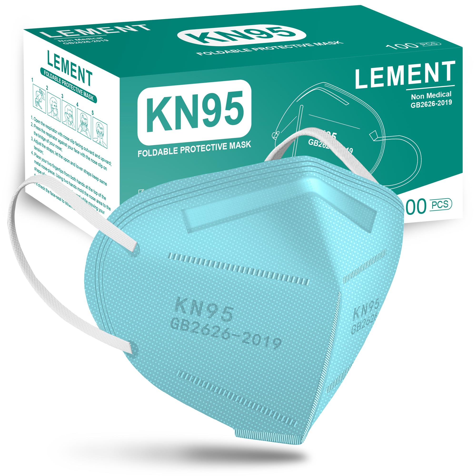 LEMENT KN95 mask blue front view shows 5-layer protection for daily use