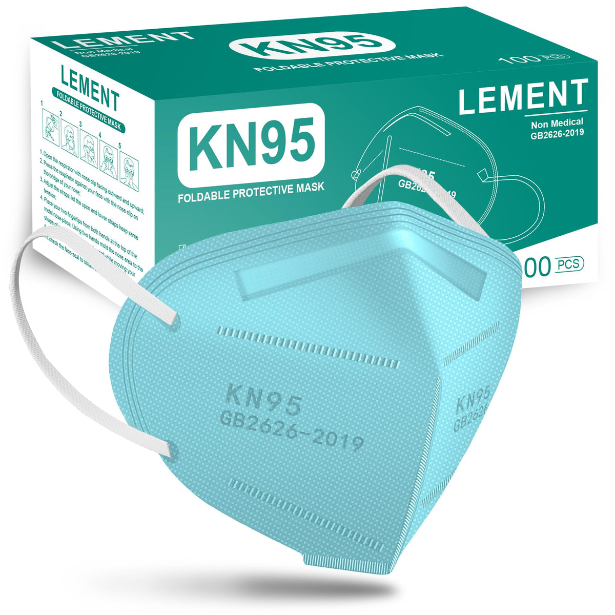LEMENT KN95 mask blue front view shows 5-layer protection for daily use