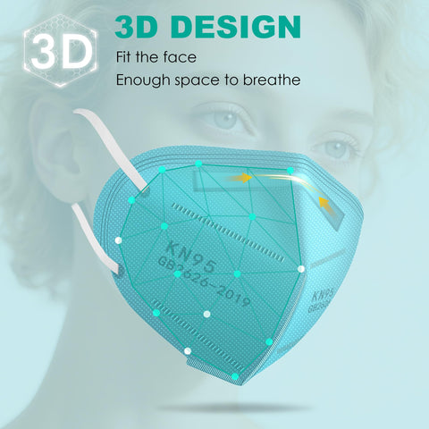 LEMENT KN95 mask blue side view highlights adjustable nose clip for secure fit