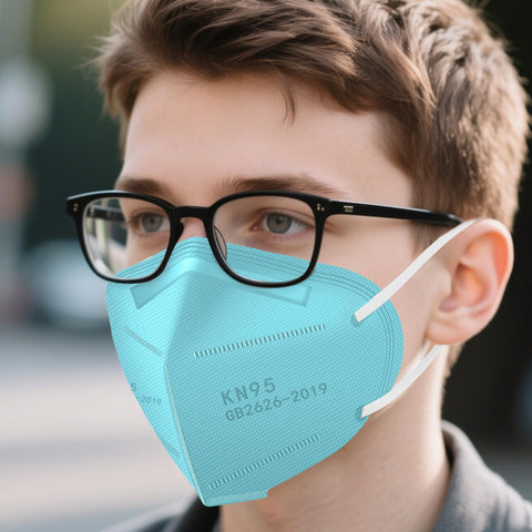 LEMENT KN95 mask blue worn on face during daily activities for protection