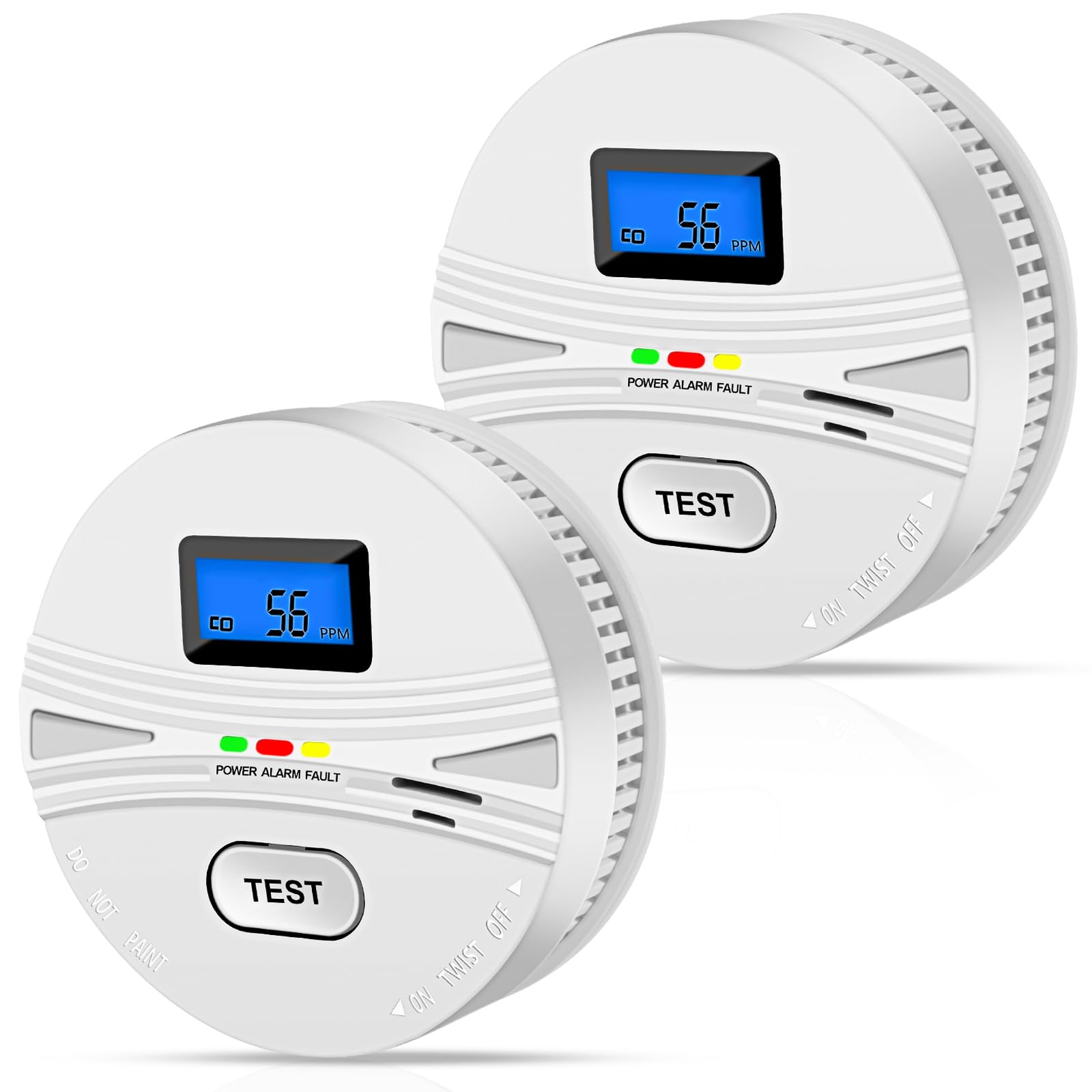 LEMONTAIL 2-pack smoke CO detector front view for home safety.