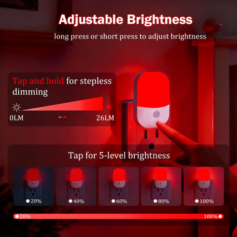 LemSen compact portable red night light ideal for nursery, bedroom, bathroom