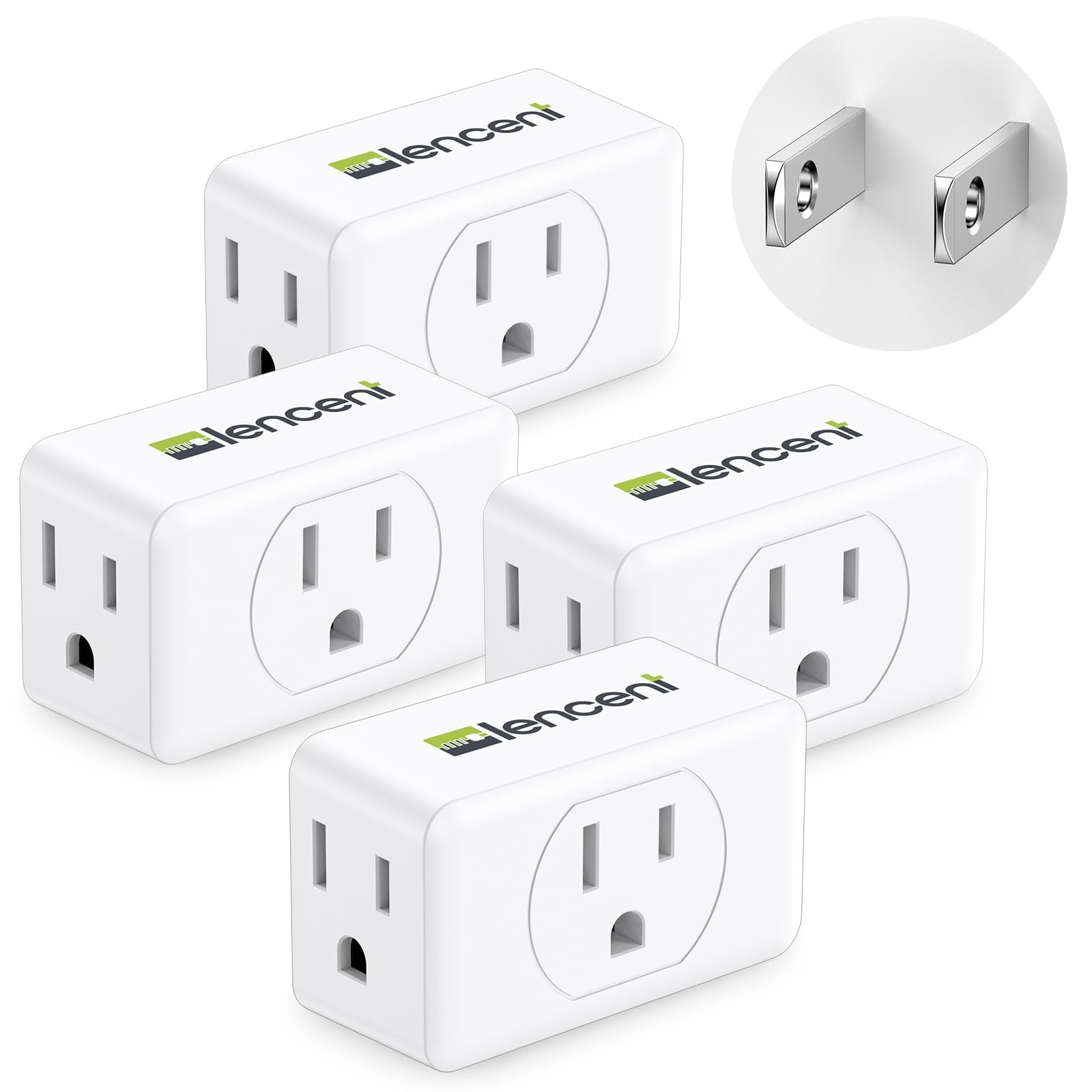LENCENT 3-prong to 2-prong adapter, front view, powers several devices.