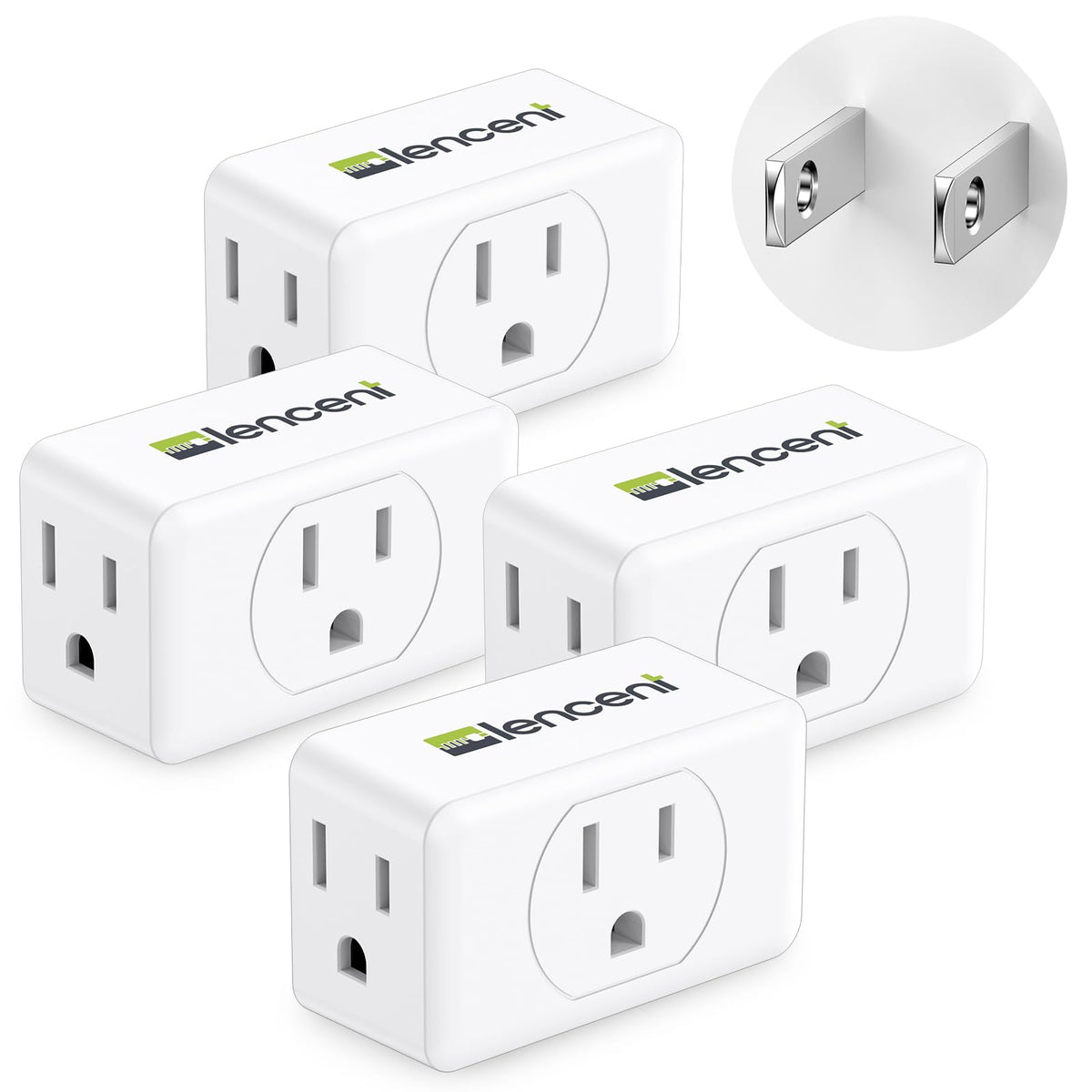 LENCENT 3-prong to 2-prong adapter, front view, powers several devices.